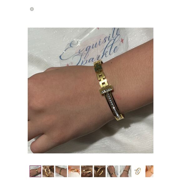 👠 Gold Link Cz Diamond Bangle Bracelet - Picture 6 of 17